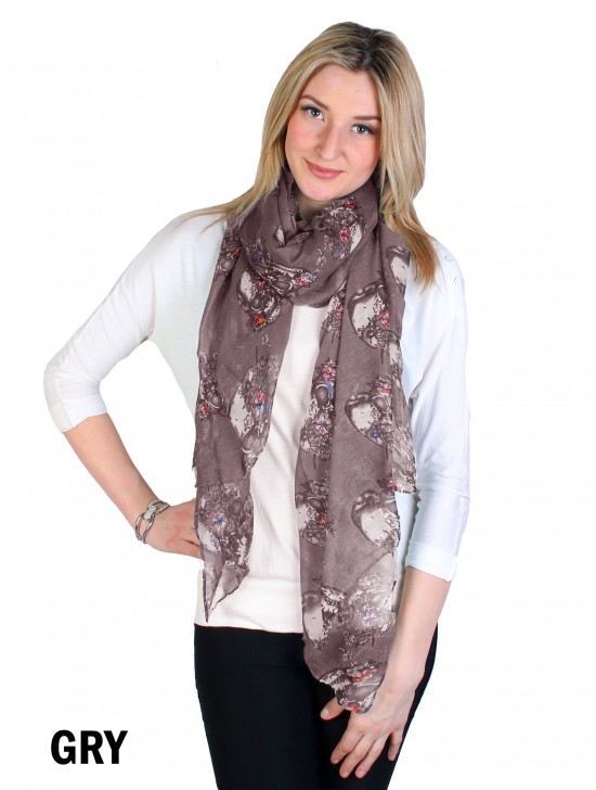 LINEN SCARF, FLOWER ON SKULL SCARF
